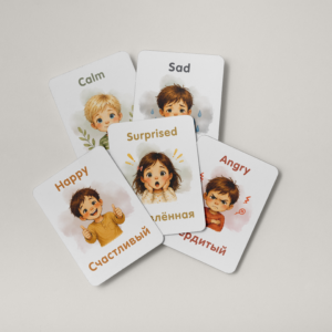 Bilingual Emotion Flashcards PDF | Russian English Feelings Learning Printable