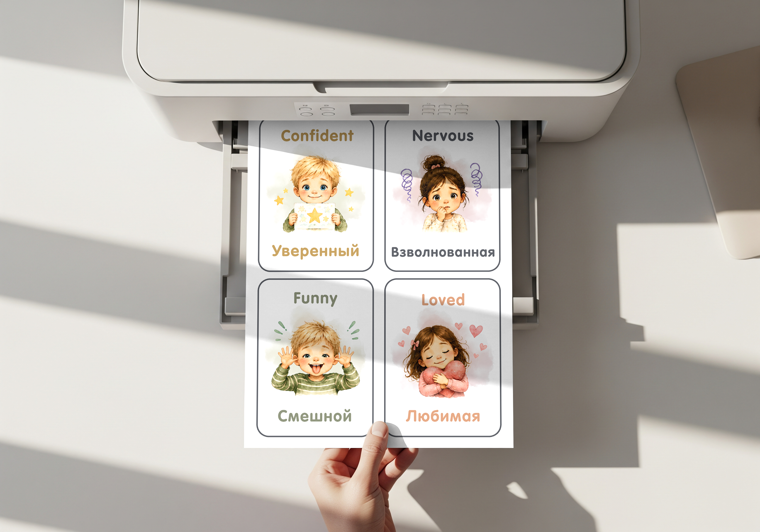 Bilingual Emotion Flashcards PDF | Russian English Feelings Learning Printable - Image 2