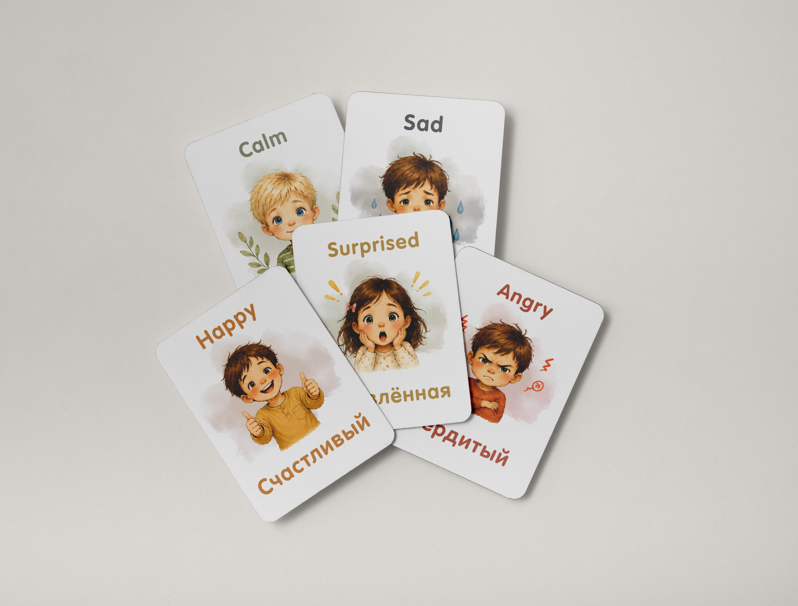 Bilingual Emotion Flashcards PDF | Russian English Feelings Learning Printable