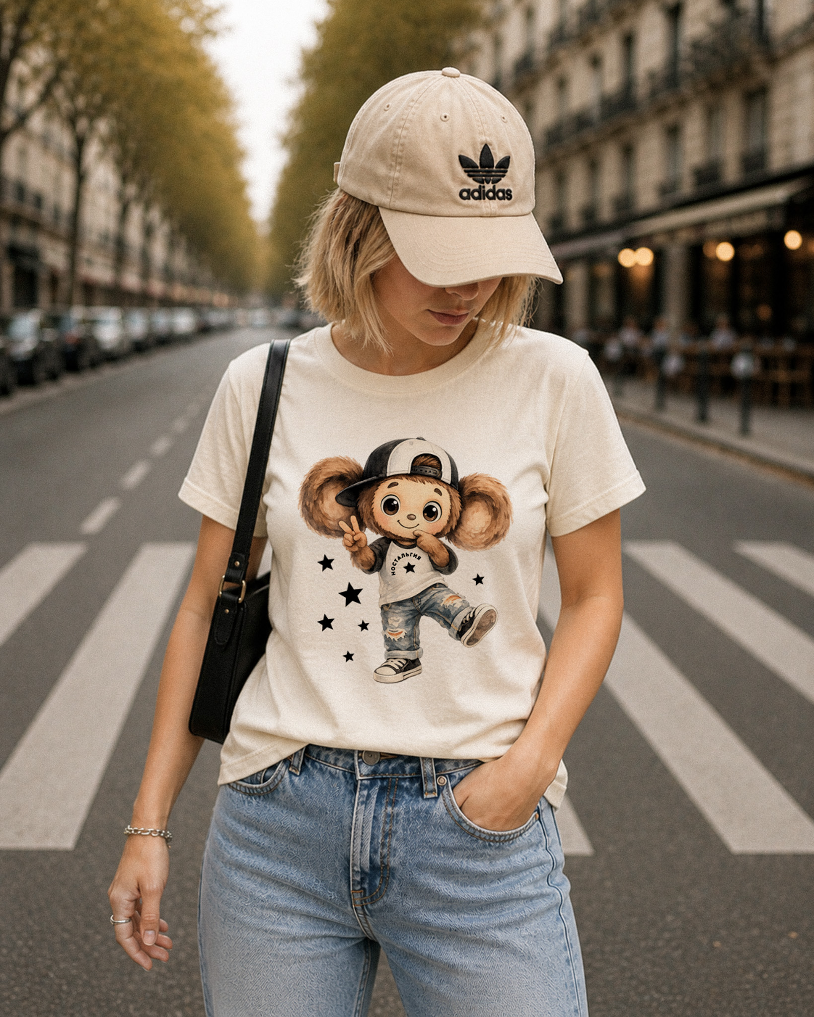 Cute Slavic Nostalgia Cheburashka Cartoon-Inspired T-Shirt - Image 2
