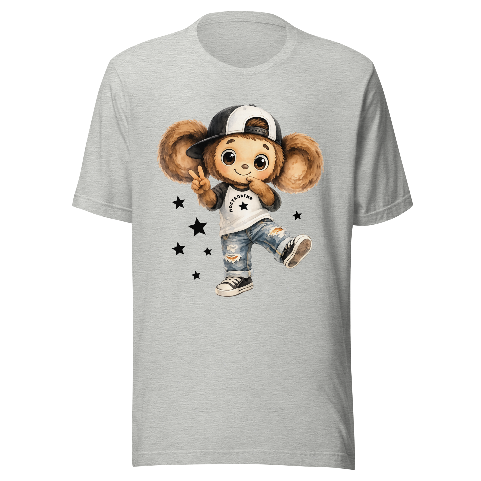 Cute Slavic Nostalgia Cheburashka Cartoon-Inspired T-Shirt - Image 3